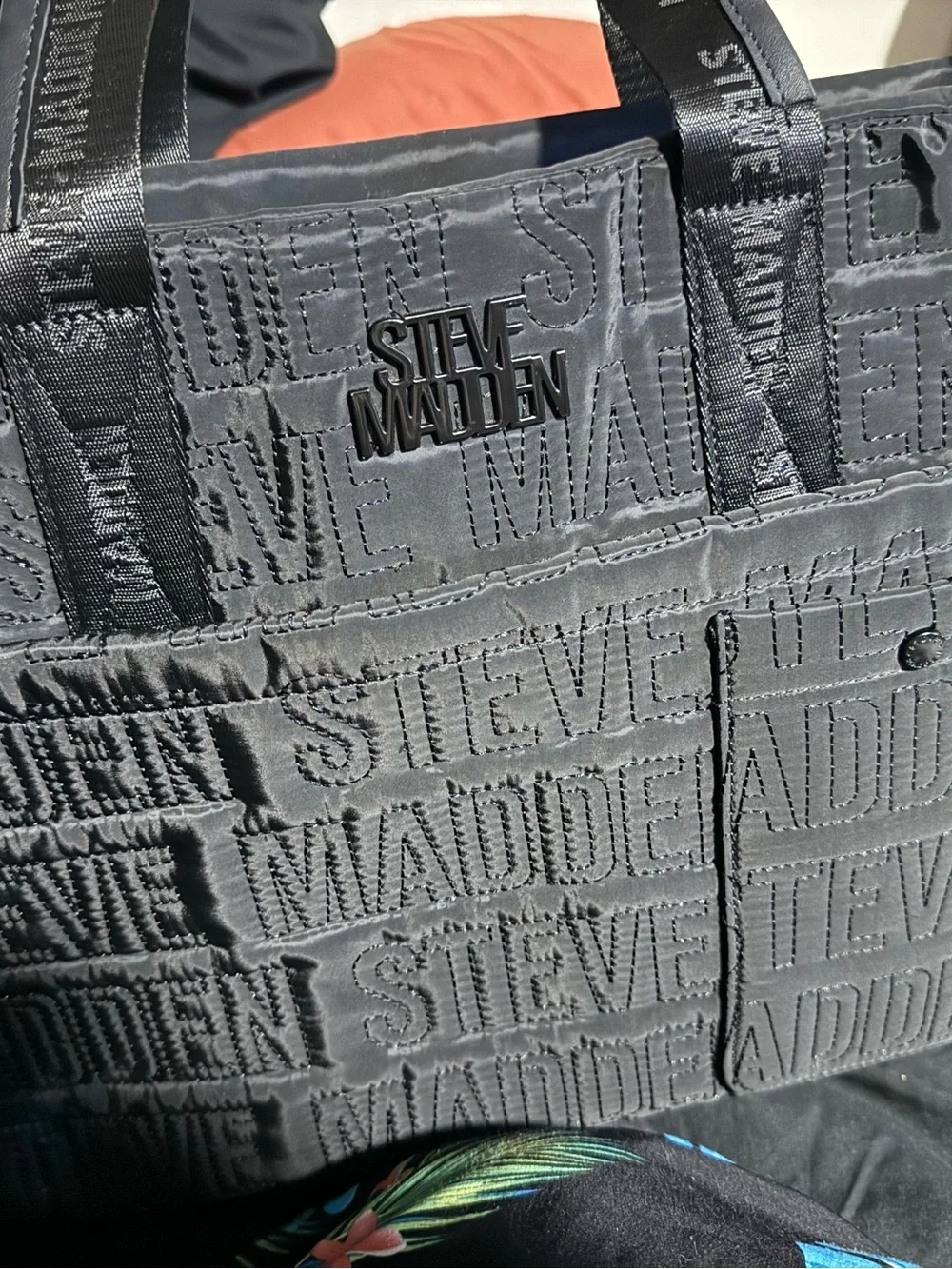 Steve Madden Black Quilted Logo Laptop Tote